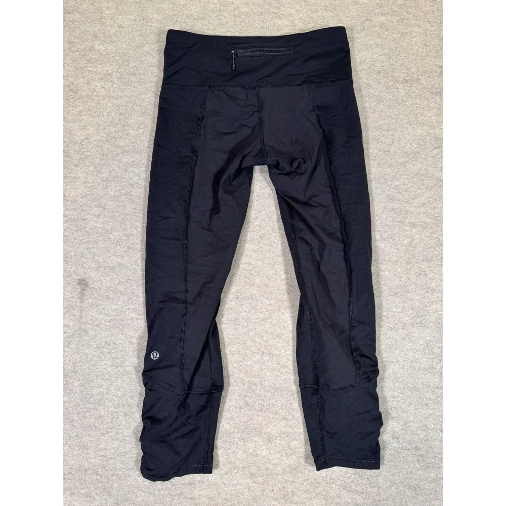 Lululemon‎ Leggings Womens 6 Black Capri Ruched Zip Pocket Yoga Athletic Gym